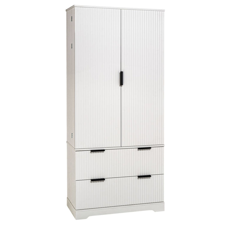 72" Modern Fluted Kitchen Pantry Cabinet with 2 Large Drawers & 8-Door Spice Rack, Freestanding Storage Organizer for Bathroom, Dining Room, Office, Entryway, White