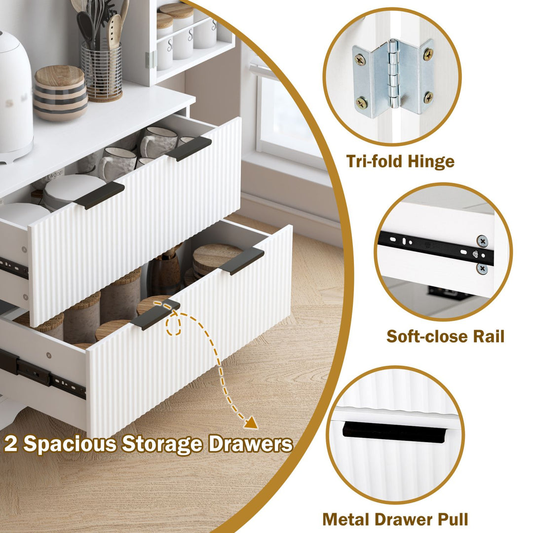 72" Modern Fluted Kitchen Pantry Cabinet with 2 Large Drawers & 8-Door Spice Rack, Freestanding Storage Organizer for Bathroom, Dining Room, Office, Entryway, White