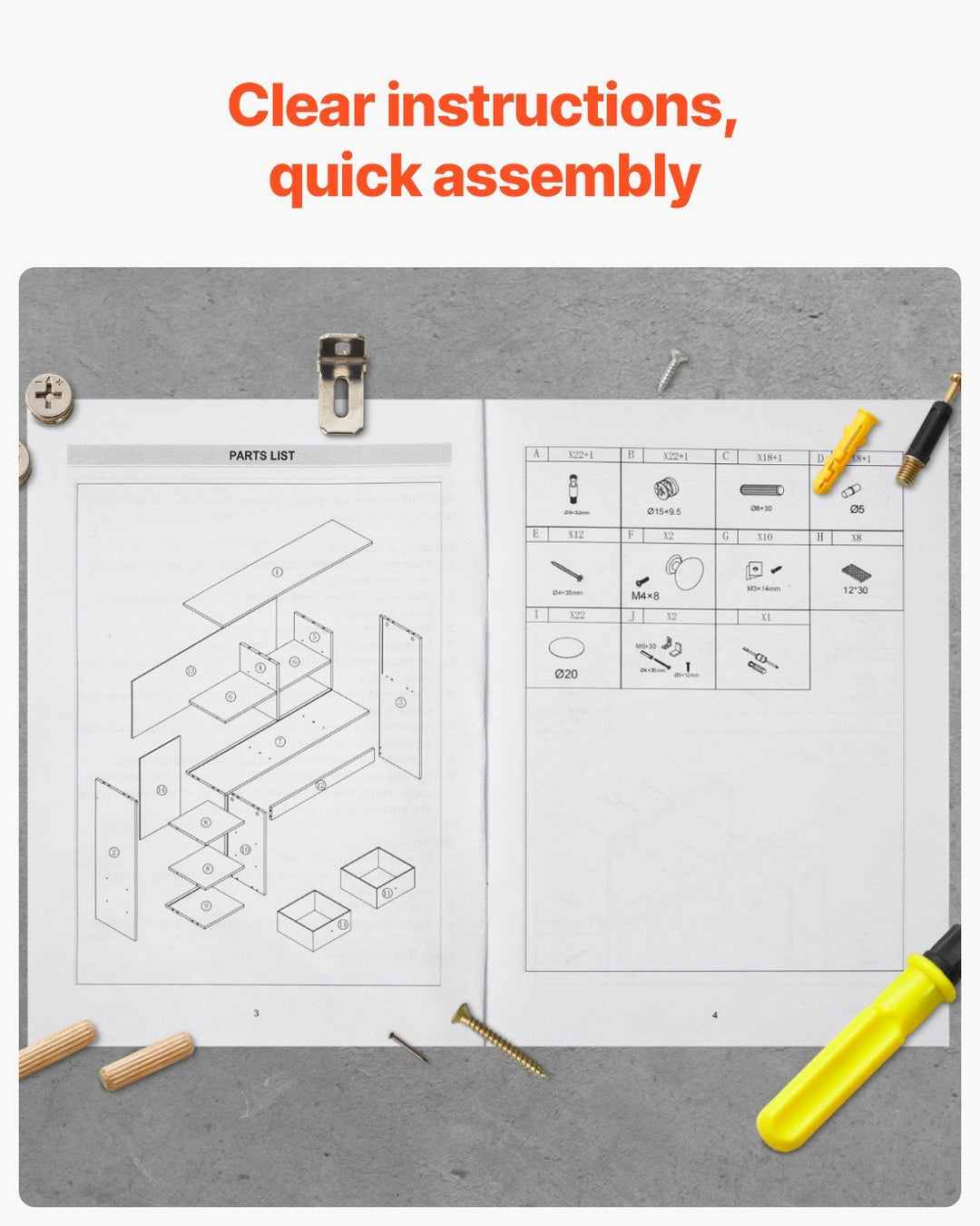 Desktop Bookshelf, 3-Tier Desktop Storage Organizer, 37" x 10" x 31.1" Office Storage Rack Wood Display Shelf, Desktop Bookshelf Hutch with Two Fabric Drawers, for Office, Home & Dorm, White