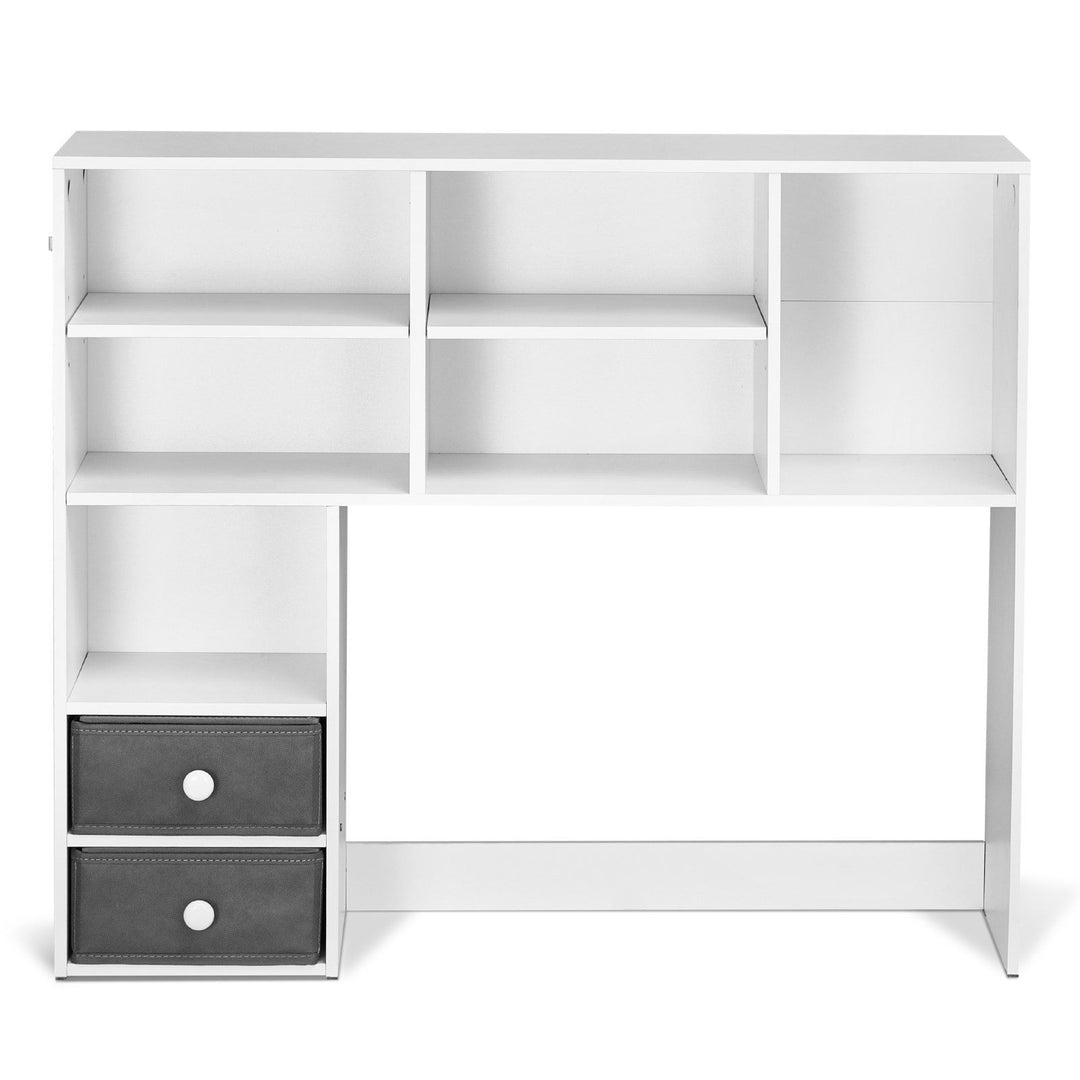 Desktop Bookshelf, 3-Tier Desktop Storage Organizer, 37" x 10" x 31.1" Office Storage Rack Wood Display Shelf, Desktop Bookshelf Hutch with Two Fabric Drawers, for Office, Home & Dorm, White