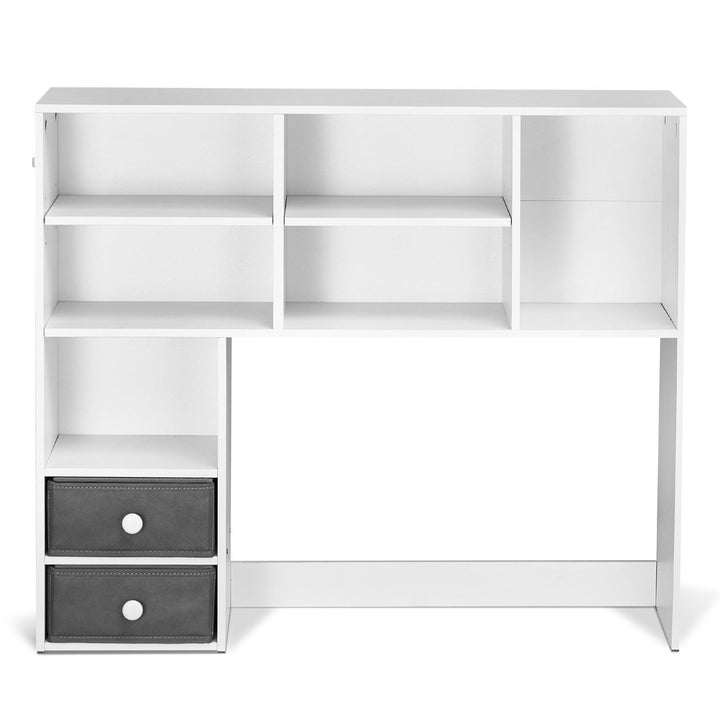 Desktop Bookshelf, 3-Tier Desktop Storage Organizer, 37" x 10" x 31.1" Office Storage Rack Wood Display Shelf, Desktop Bookshelf Hutch with Two Fabric Drawers, for Office, Home & Dorm, White