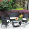 4 PC Rattan Patio Furniture Set Outdoor Patio Cushioned Seat Wicker Sofa