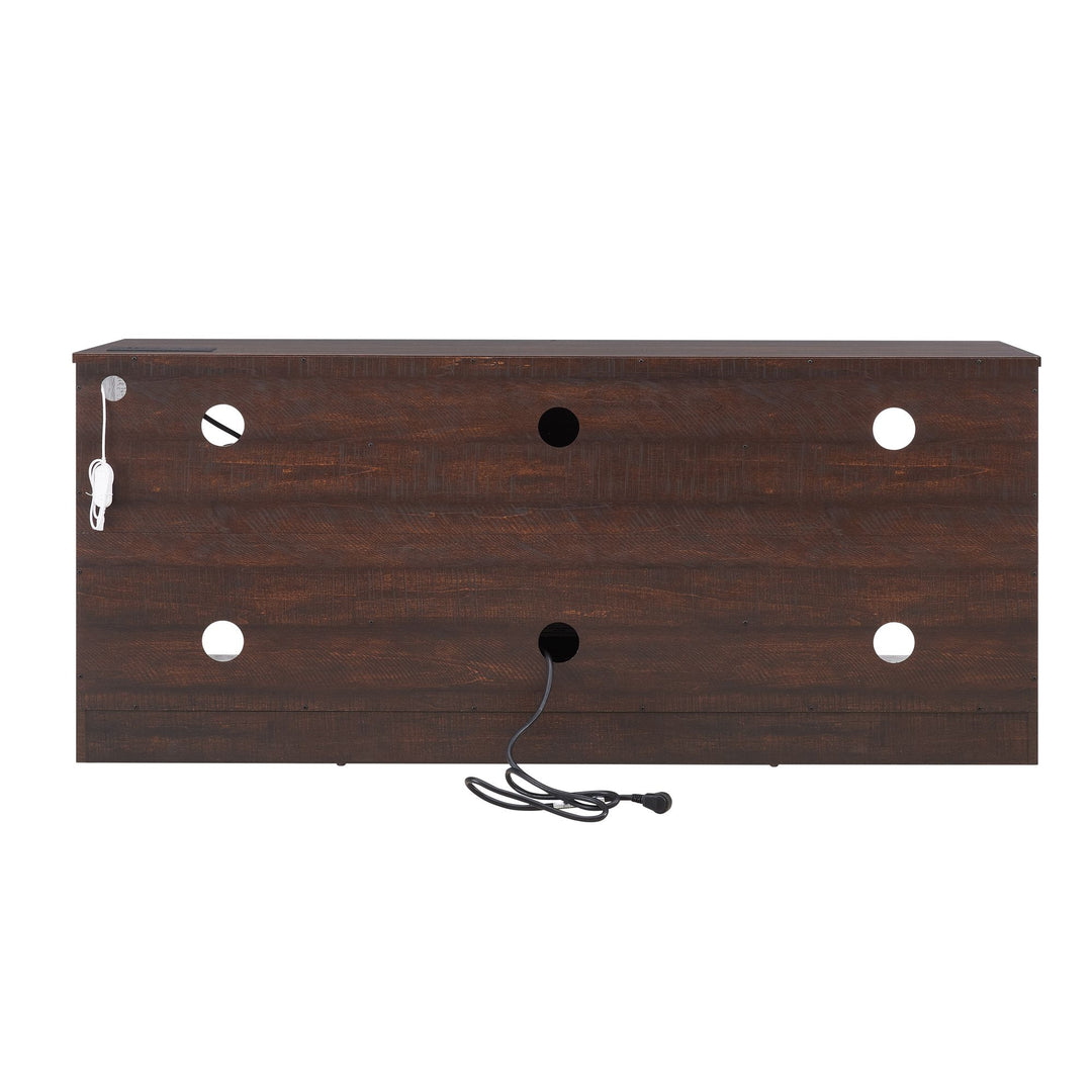 TV Stand Electric Fireplace Glass Shelves, 3D Fireplace TV Stand with LED Lights Wood with USB Charging Outlet Modern Television Table Center for TV up to 62" ESP, 58''W*15.5''D*24.4