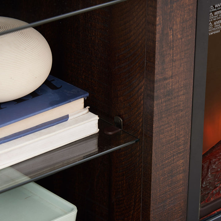 TV Stand Electric Fireplace Glass Shelves, 3D Fireplace TV Stand with LED Lights Wood with USB Charging Outlet Modern Television Table Center for TV up to 62" ESP, 58''W*15.5''D*24.4