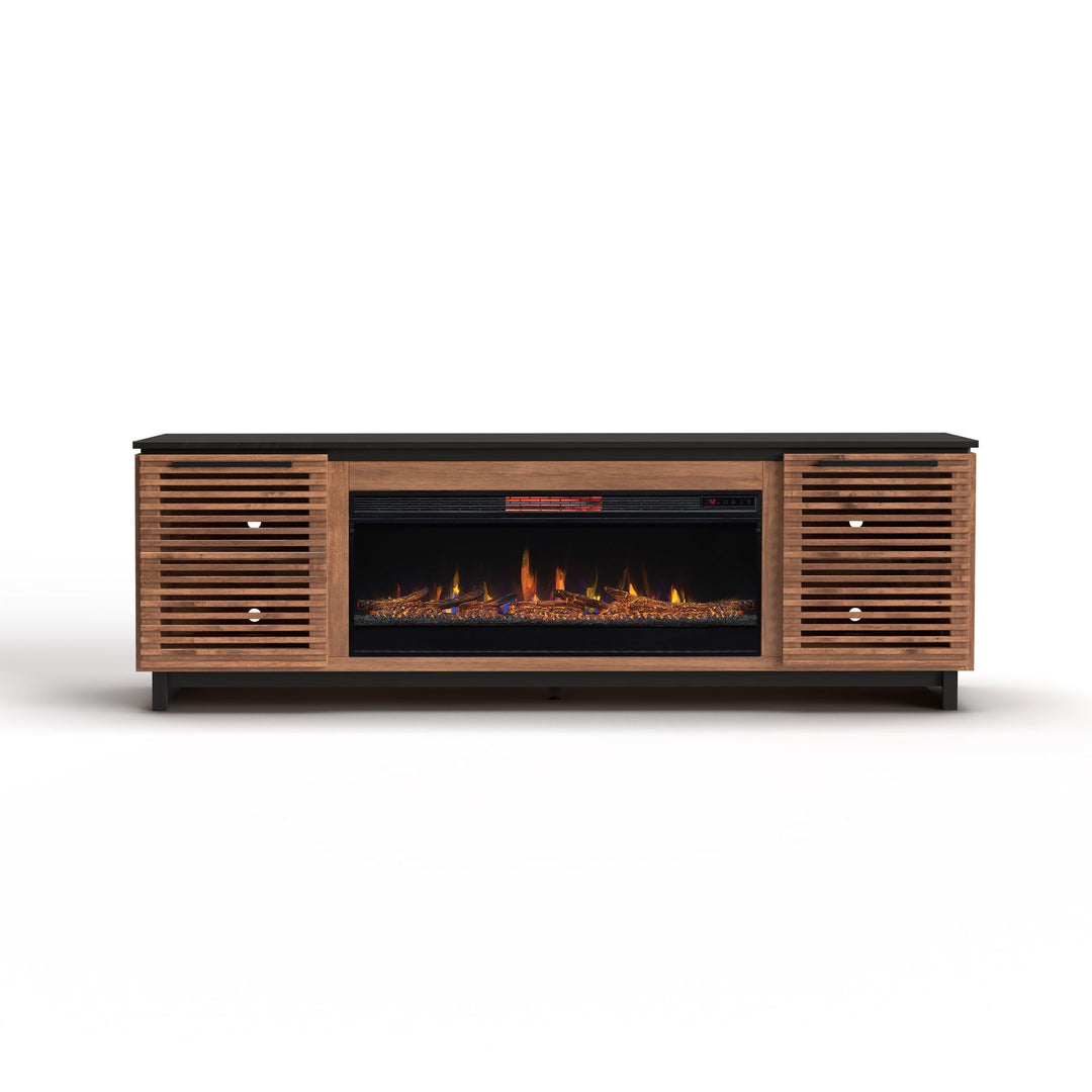 Bridgevine Home Graceland 86 inch Fireplace TV Stand Console for TVs up to 100 inches, Minimal Assembly, Black with Bourbon finish