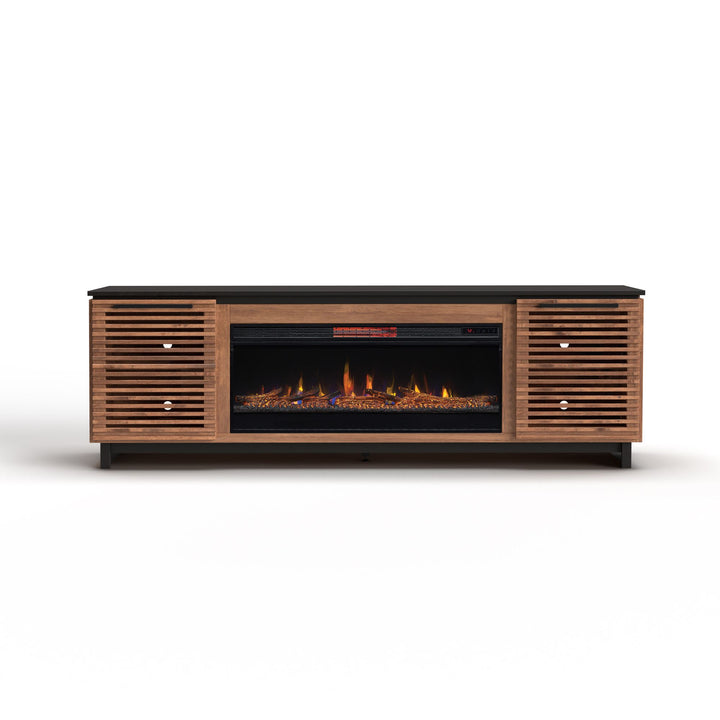 Bridgevine Home Graceland 86 inch Fireplace TV Stand Console for TVs up to 100 inches, Minimal Assembly, Black with Bourbon finish