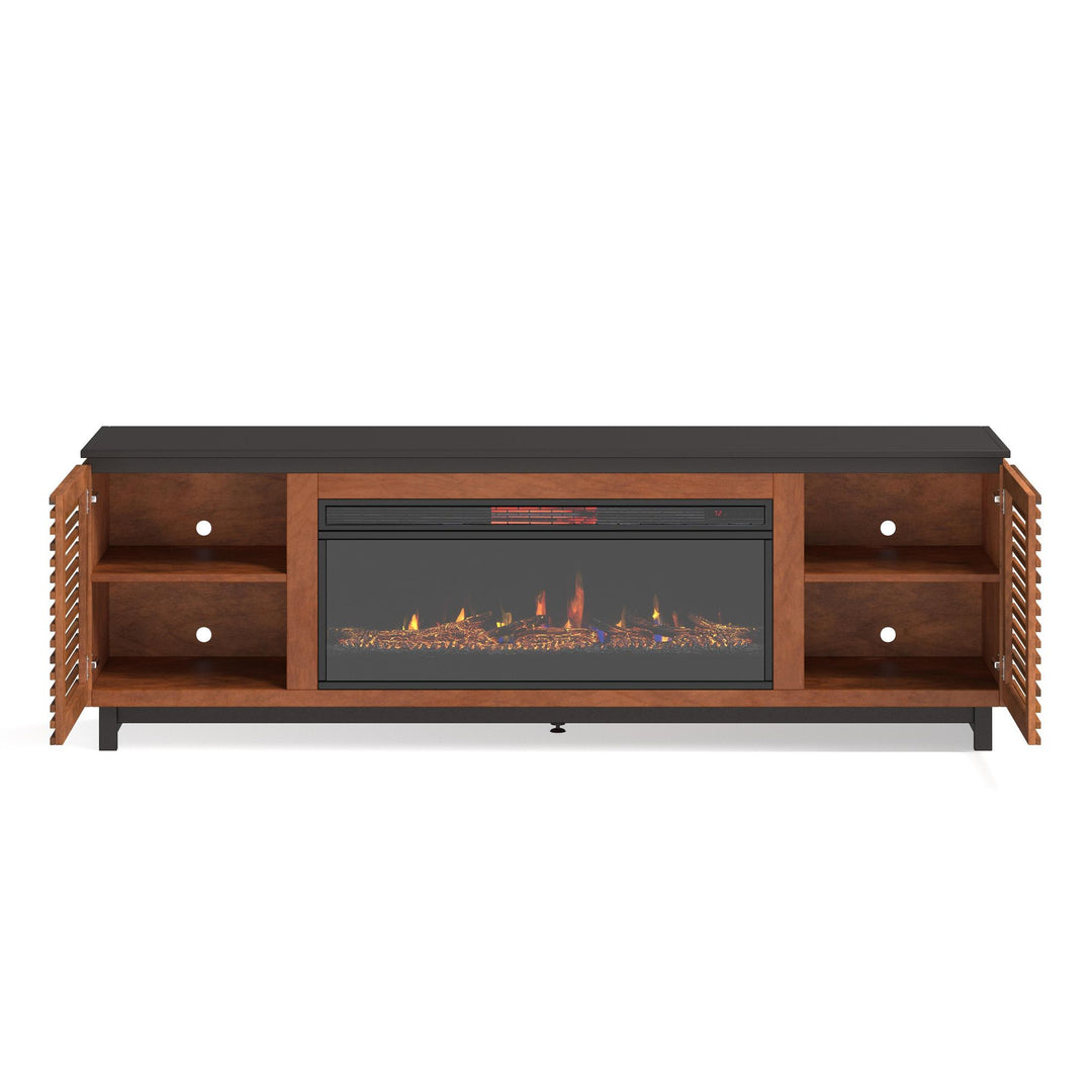 Bridgevine Home Graceland 86 inch Fireplace TV Stand Console for TVs up to 100 inches, Minimal Assembly, Black with Bourbon finish