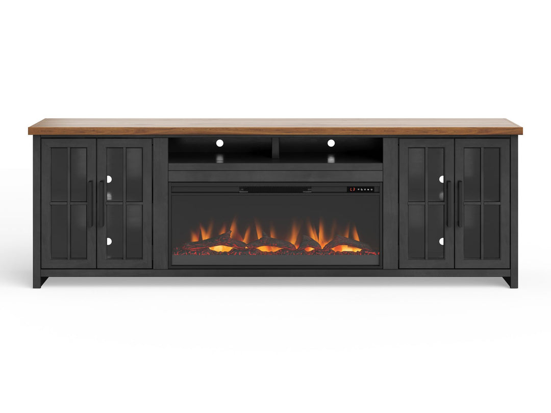 Bridgevine Home Essex 97 inch Fireplace TV Stand Console for TVs up to 100 inches, Minimal Assembly, Black and Whiskey Finish