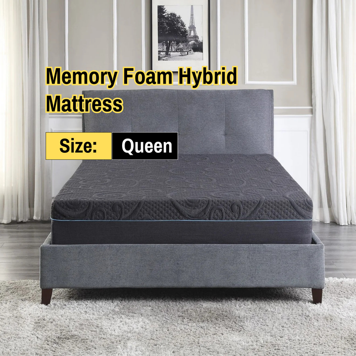 60" X 80" X 11" inch Queen Size Bed Mattress Gel-Infused Memory Foam Hybrid Mattress, Dark Gray, Mattress in a Box