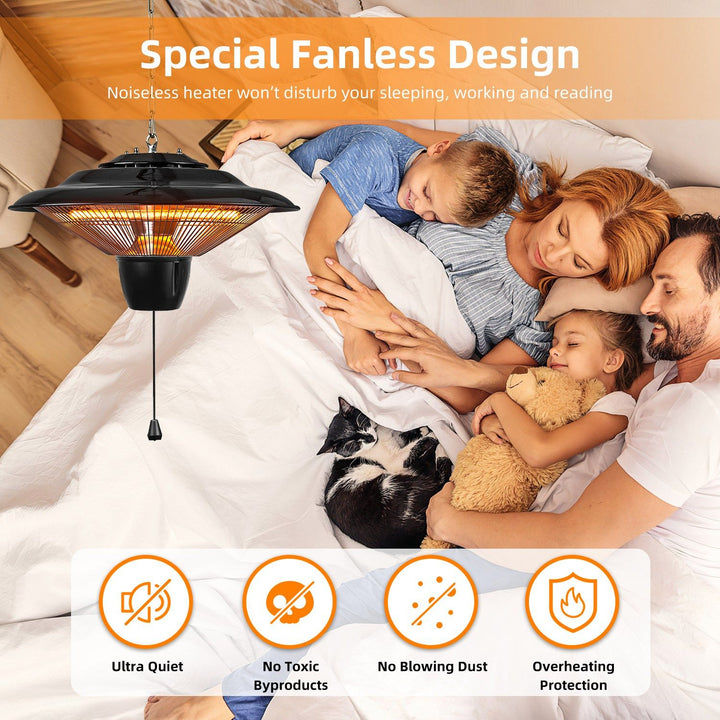1500W Outdoor Hanging Patio Heater Ultra-Quiet Electric Heating Lamp