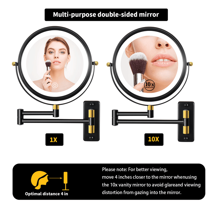 PrecisionGlow LED Wall Mounted Makeup Mirror with 10X Magnification & 360° Swivel | Trufairs