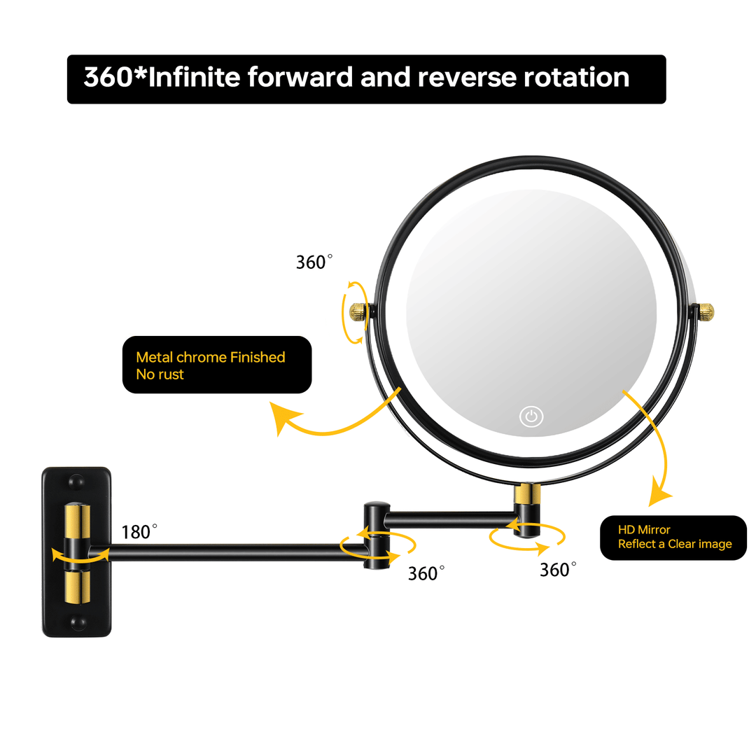 PrecisionGlow LED Wall Mounted Makeup Mirror with 10X Magnification & 360° Swivel | Trufairs