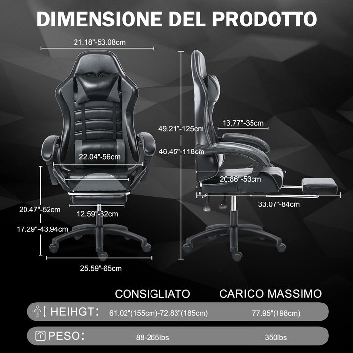 Game Chair, Adult Electronic Gaming Chair, Ergonomically Designed, PU Leather, Lounge Chair with Footstool and Waist Support, Office Chair, Gray