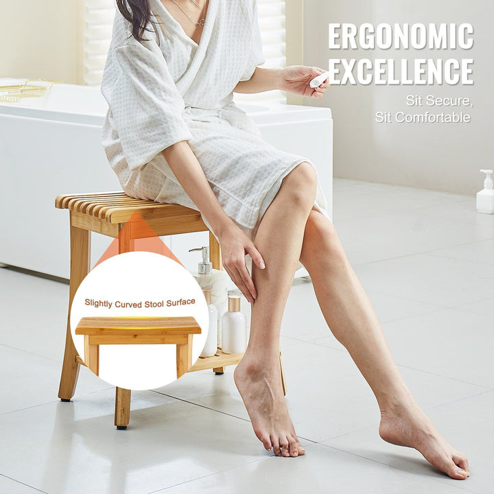 VEVOR Bamboo Shower Bench 19.1 x 11.3 x 18.3 in Shower Stool Chair for Bathroom