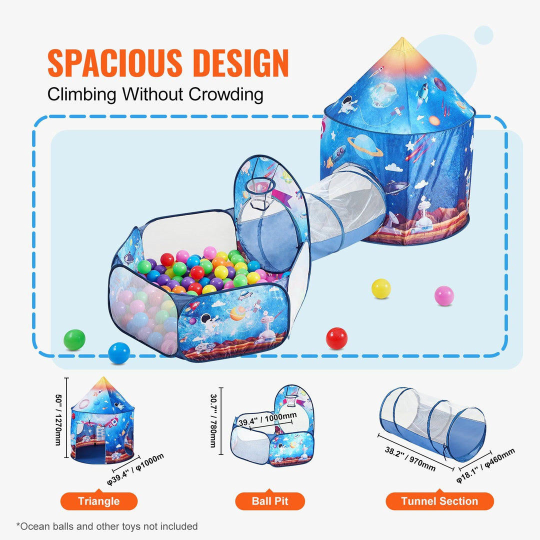 3-in-1 Kids Indoor/Outdoor Pop Up Playhouse with Tunnel – Royal Blue Rocket Theme | Trufairs