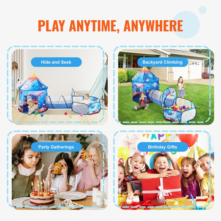 3-in-1 Kids Indoor/Outdoor Pop Up Playhouse with Tunnel – Royal Blue Rocket Theme | Trufairs
