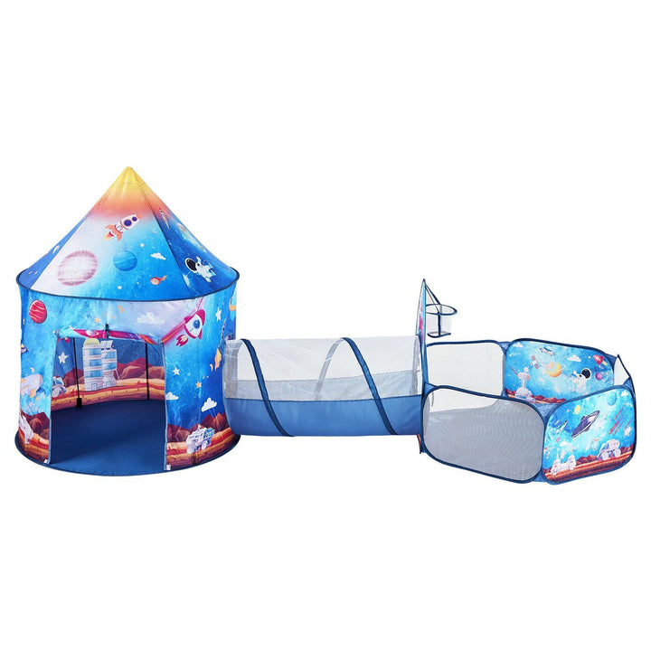 3-in-1 Kids Indoor/Outdoor Pop Up Playhouse with Tunnel – Royal Blue Rocket Theme | Trufairs