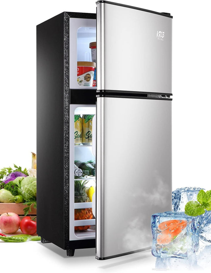 3.5Cu.Ft Compact Refrigerator Mini Fridge with Freezer, Small Refrigerator with 2 Door, 7 Level Thermostat Removable Shelves for Kitchen, Dorm, Apartment