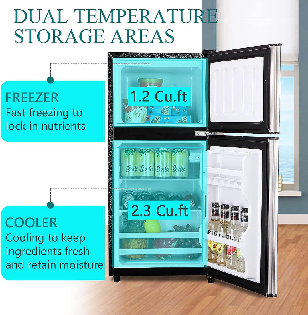 3.5Cu.Ft Compact Refrigerator Mini Fridge with Freezer, Small Refrigerator with 2 Door, 7 Level Thermostat Removable Shelves for Kitchen, Dorm, Apartment