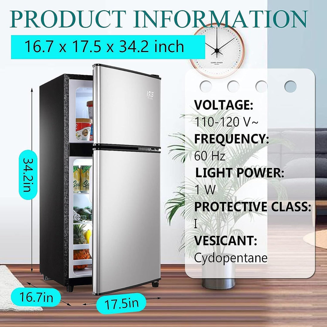 3.5Cu.Ft Compact Refrigerator Mini Fridge with Freezer, Small Refrigerator with 2 Door, 7 Level Thermostat Removable Shelves for Kitchen, Dorm, Apartment