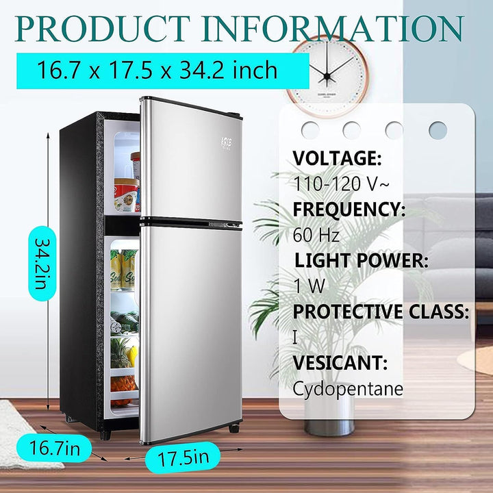 3.5Cu.Ft Compact Refrigerator Mini Fridge with Freezer, Small Refrigerator with 2 Door, 7 Level Thermostat Removable Shelves for Kitchen, Dorm, Apartment