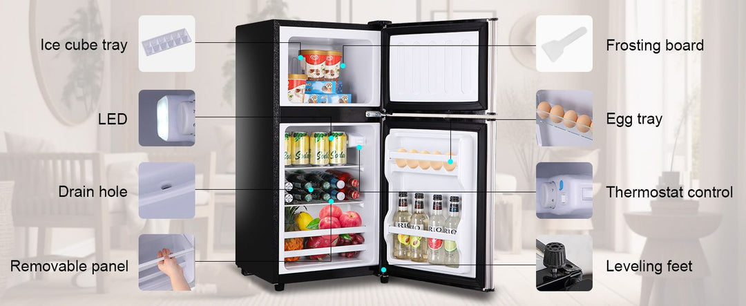 3.5Cu.Ft Compact Refrigerator Mini Fridge with Freezer, Small Refrigerator with 2 Door, 7 Level Thermostat Removable Shelves for Kitchen, Dorm, Apartment