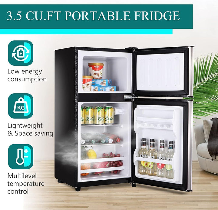 3.5Cu.Ft Compact Refrigerator Mini Fridge with Freezer, Small Refrigerator with 2 Door, 7 Level Thermostat Removable Shelves for Kitchen, Dorm, Apartment