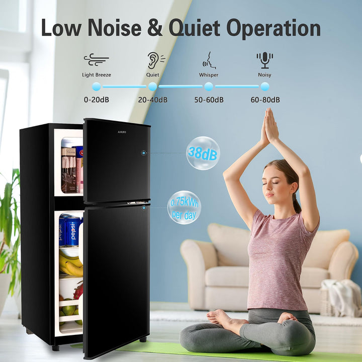 3.5Cu.Ft Compact Refrigerator Mini Fridge with Freezer, Small Refrigerator with 2 Door, 7 Level Thermostat Removable Shelves for Kitchen, Dorm, Apartment