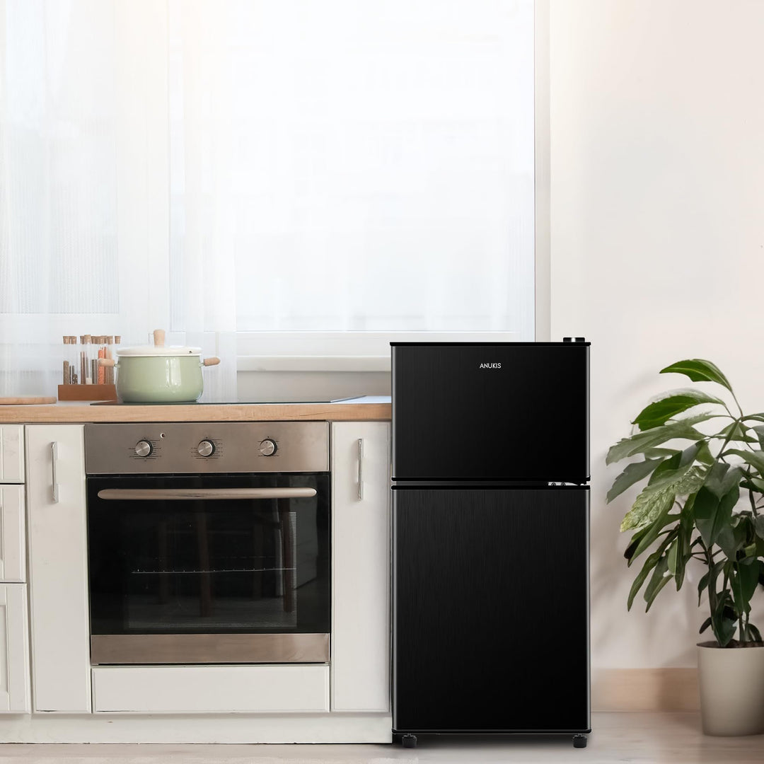 3.5Cu.Ft Compact Refrigerator Mini Fridge with Freezer, Small Refrigerator with 2 Door, 7 Level Thermostat Removable Shelves for Kitchen, Dorm, Apartment