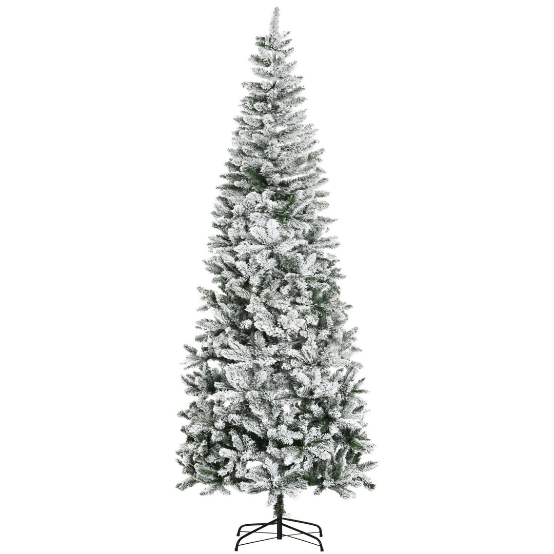 9 ft Unlit Snow-Flocked Slim Pine Artificial Christmas Tree with Realistic Branches and 1084 Tips