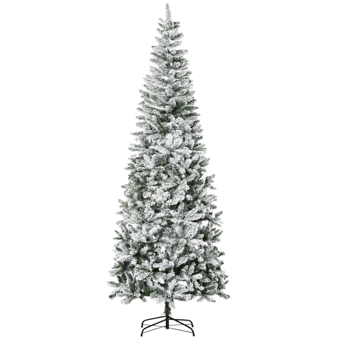 9 ft Unlit Snow-Flocked Slim Pine Artificial Christmas Tree with Realistic Branches and 1084 Tips
