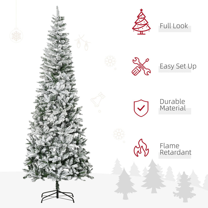 9 ft Unlit Snow-Flocked Slim Pine Artificial Christmas Tree with Realistic Branches and 1084 Tips