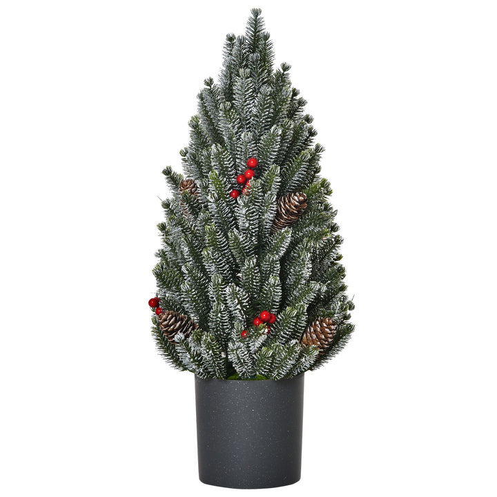 18 Inch Tall Unlit Miniature Snow-Flocked Tabletop Artificial Christmas Tree, Holiday Decoration with Pine Cones and Berries