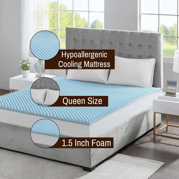 All Season Reversible Hypoallergenic 1.5" Cooling Mattress Topper, Queen Size 1.5 inch Foam