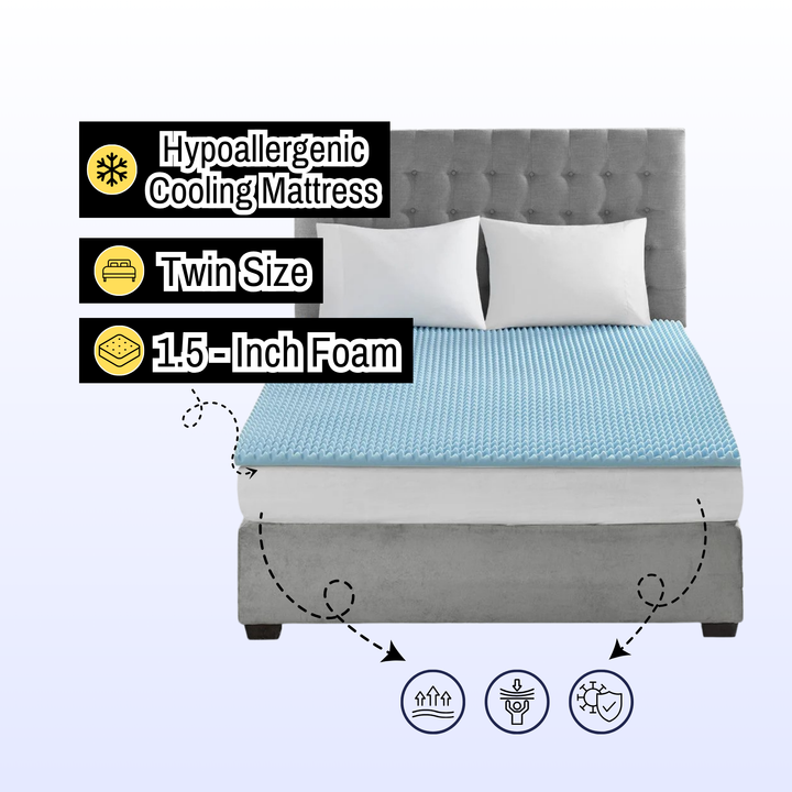 All Season Reversible Hypoallergenic 1.5" Cooling Mattress Topper, Twin Size, 1.5 inch Foam