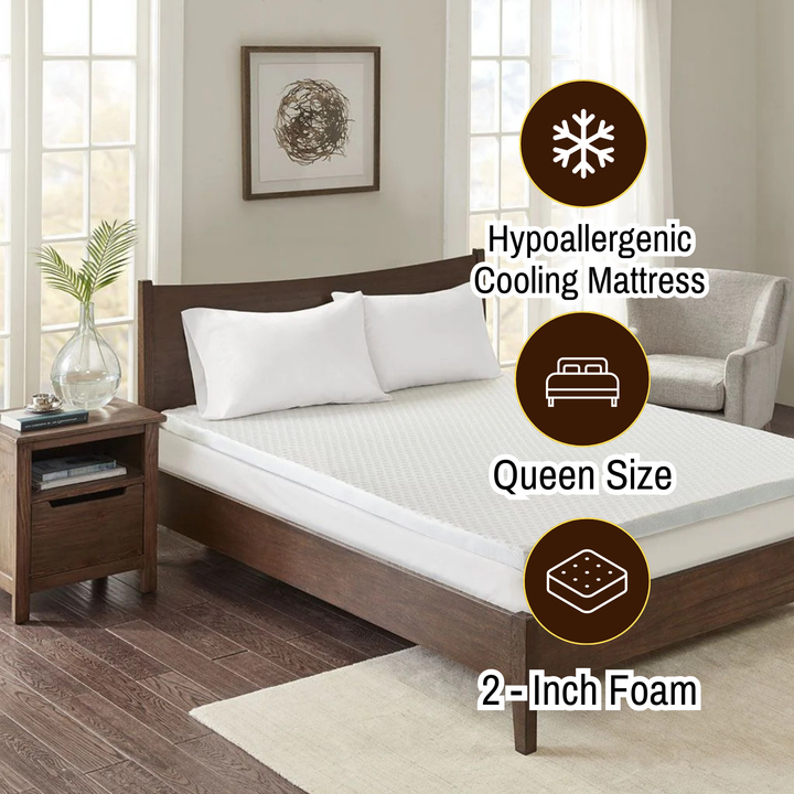 All Season Reversible Hypoallergenic Cooling Mattress Topper, Queen Size, 2 inch Foam