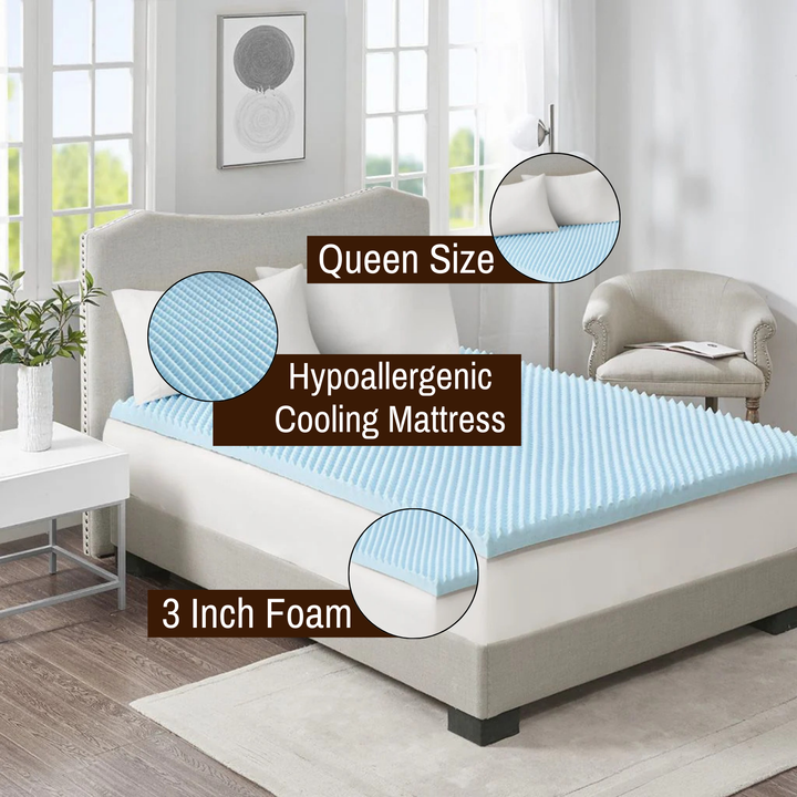 All Season Reversible Hypoallergenic Cooling Mattress Topper, Queen Size, 3 inch Foam