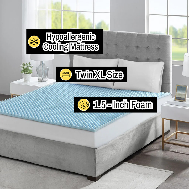 All Season Reversible Hypoallergenic 1.5" Cooling Mattress Topper, Twin XL Size, 1.5 inch Foam