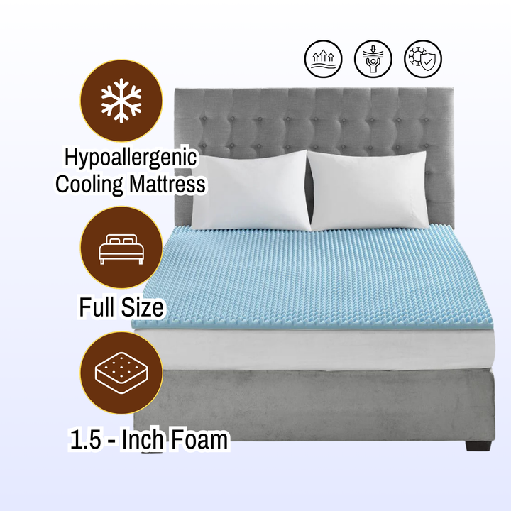 All Season Reversible Hypoallergenic Cooling Mattress Topper, Full Size, 1.5 inch Foam