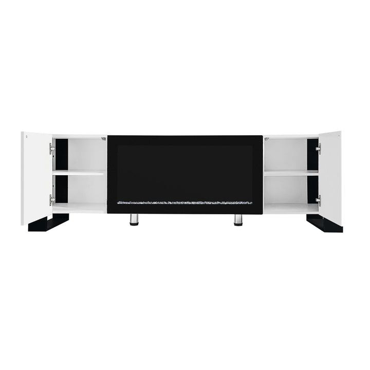 ON-TREND Modern TV Stand with 34.2" Non-heating Electric Fireplace, High Gloss Entertainment Center with 2 Cabinets, Media Console for TVs up to 78", Whit