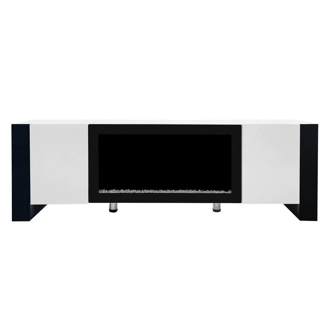 ON-TREND Modern TV Stand with 34.2" Non-heating Electric Fireplace, High Gloss Entertainment Center with 2 Cabinets, Media Console for TVs up to 78", Whit