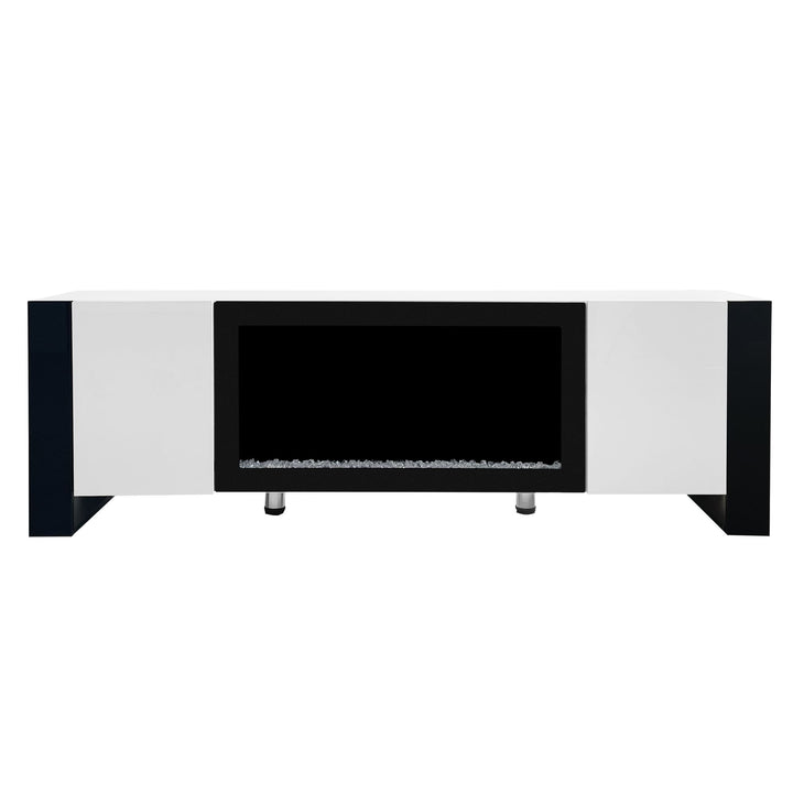 ON-TREND Modern TV Stand with 34.2" Non-heating Electric Fireplace, High Gloss Entertainment Center with 2 Cabinets, Media Console for TVs up to 78", Whit