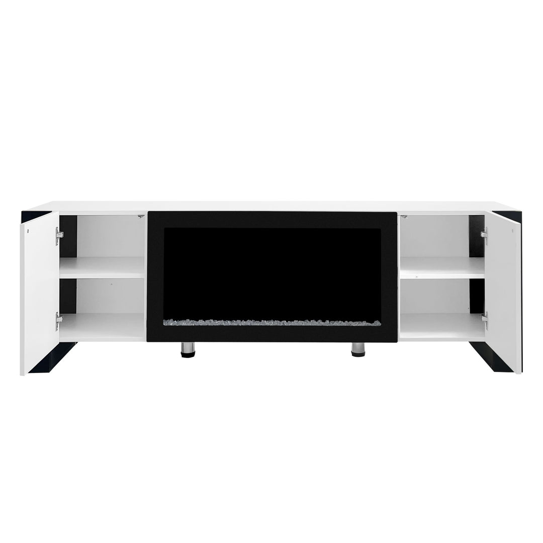 ON-TREND Modern TV Stand with 34.2" Non-heating Electric Fireplace, High Gloss Entertainment Center with 2 Cabinets, Media Console for TVs up to 78", Whit