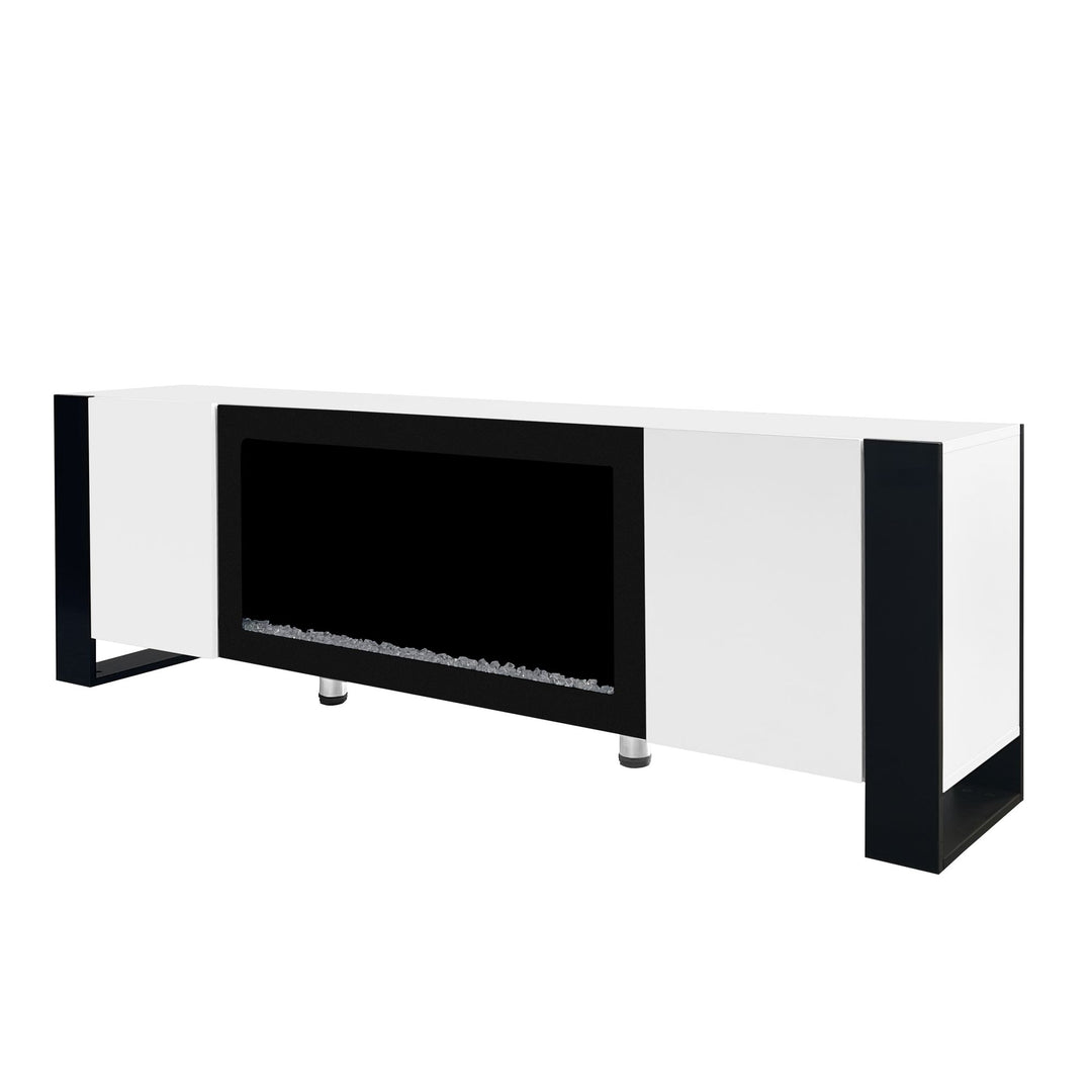 ON-TREND Modern TV Stand with 34.2" Non-heating Electric Fireplace, High Gloss Entertainment Center with 2 Cabinets, Media Console for TVs up to 78", Whit