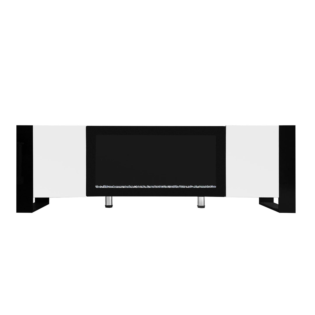 ON-TREND Modern TV Stand with 34.2" Non-heating Electric Fireplace, High Gloss Entertainment Center with 2 Cabinets, Media Console for TVs up to 78", Whit