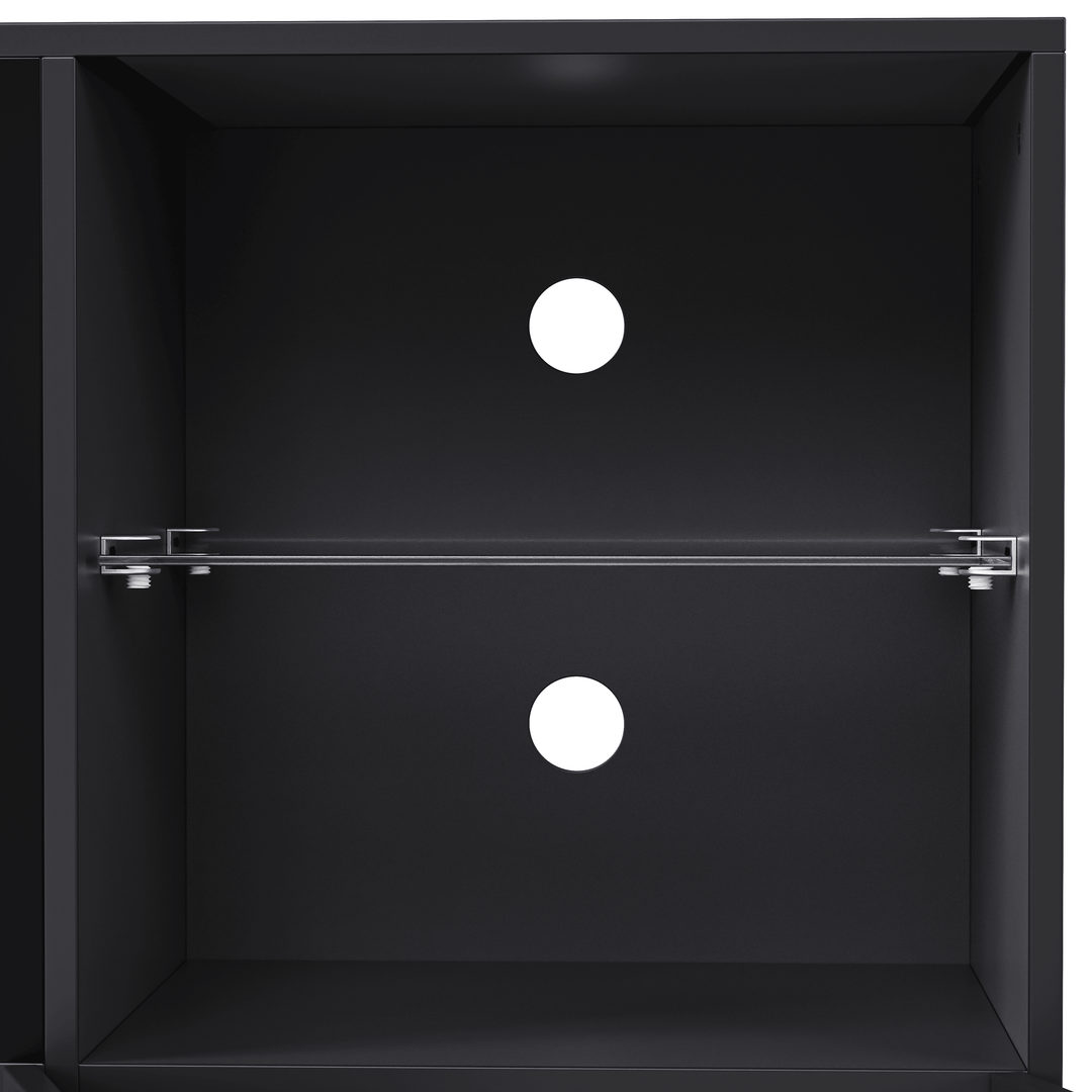 ON-TREND Modern TV Stand with 34.2" Non-heating Electric Fireplace, High Gloss Entertainment Center with LED Lights, Media Console with Tempered Glass Shelves for TVs up to 75", Black