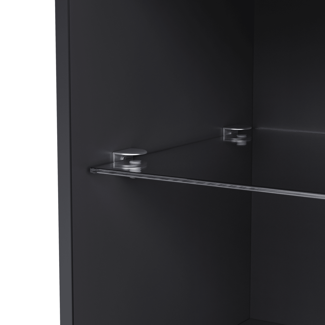 ON-TREND Modern TV Stand with 34.2" Non-heating Electric Fireplace, High Gloss Entertainment Center with LED Lights, Media Console with Tempered Glass Shelves for TVs up to 75", Black