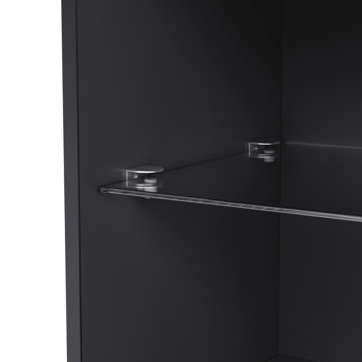 ON-TREND Modern TV Stand with 34.2" Non-heating Electric Fireplace, High Gloss Entertainment Center with LED Lights, Media Console with Tempered Glass Shelves for TVs up to 75", Black