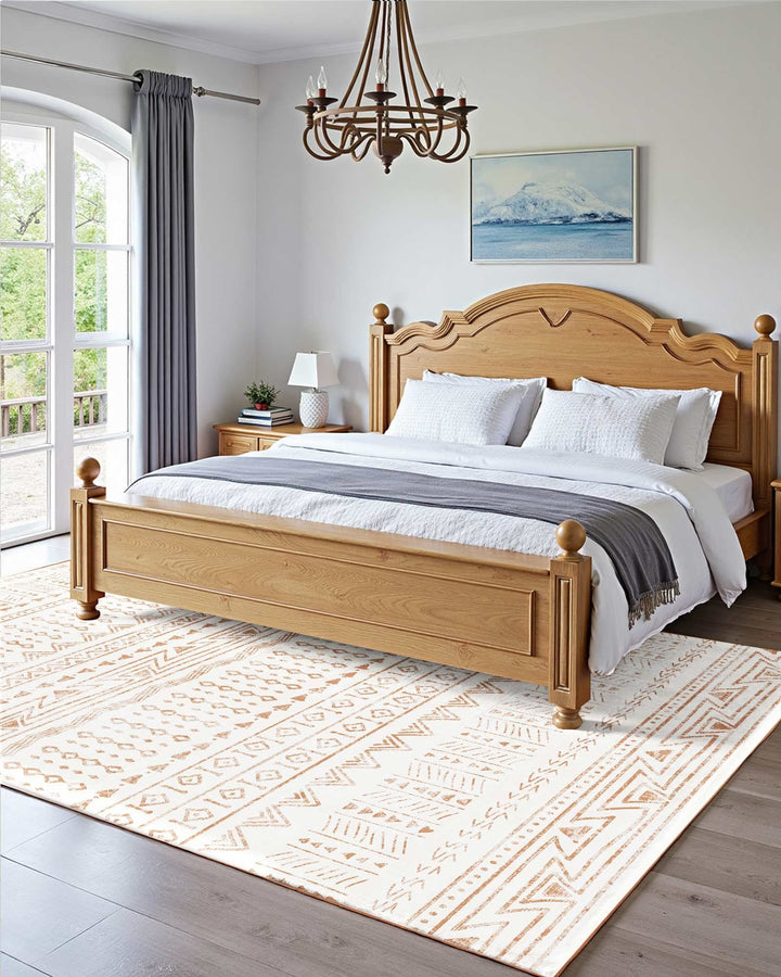 Large Area Rug 5 x 7 ft Anti-Skid and Tear-Resistant Floor Mat Modern Beige