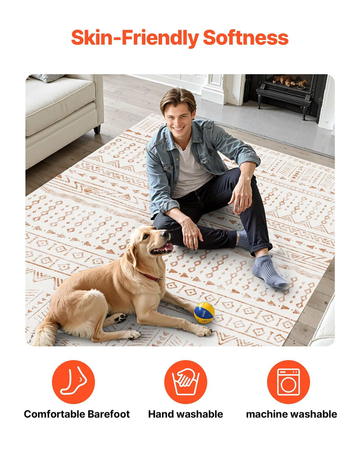 Large Area Rug 5 x 7 ft Anti-Skid and Tear-Resistant Floor Mat Modern Beige